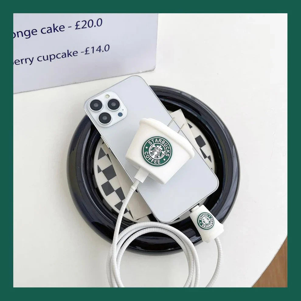 3D Starbucks White Charger Case & Cable Protector (18W/20W)