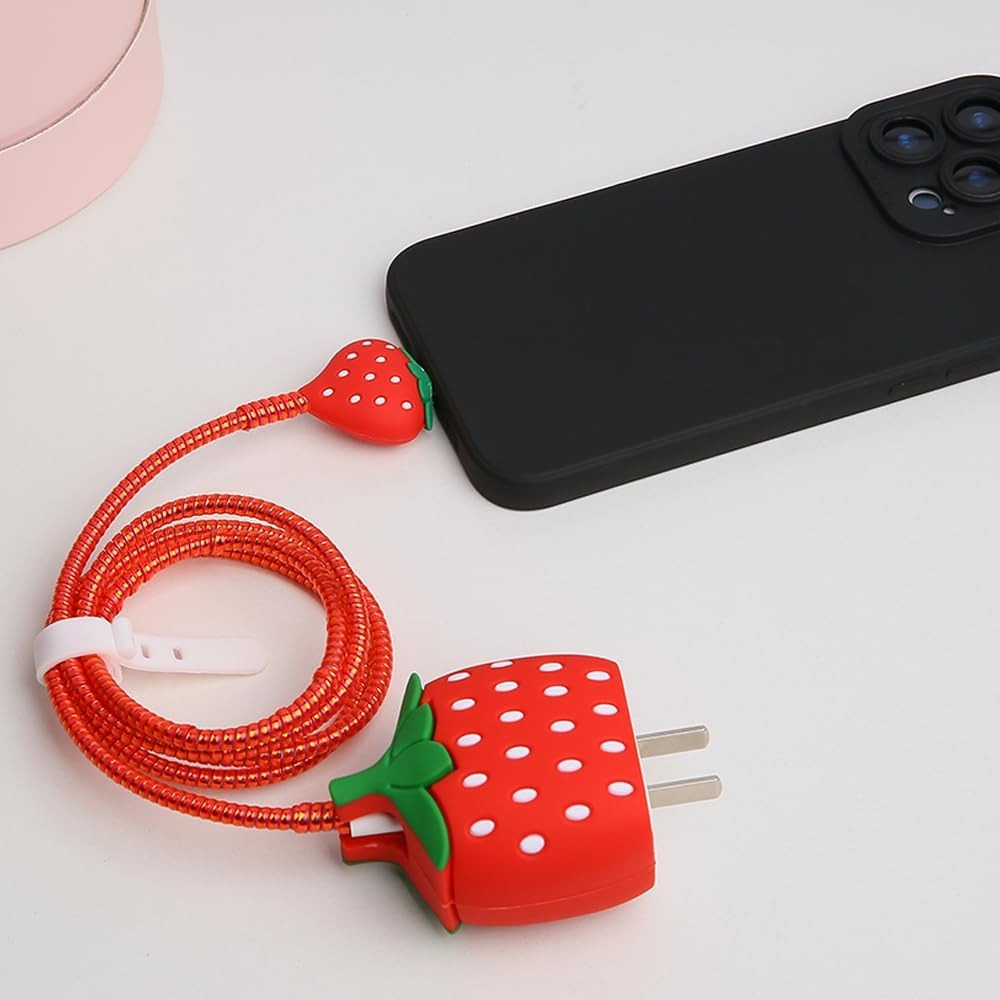 3D Strawberry Charger Case & Cable Protector (18W/20W)